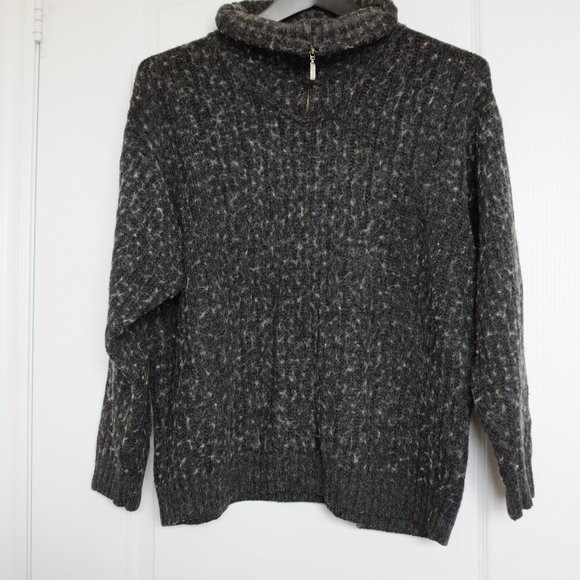 engbers grey zip turtleneck textured wool blend sweater size  L - Picture 1 of 13
